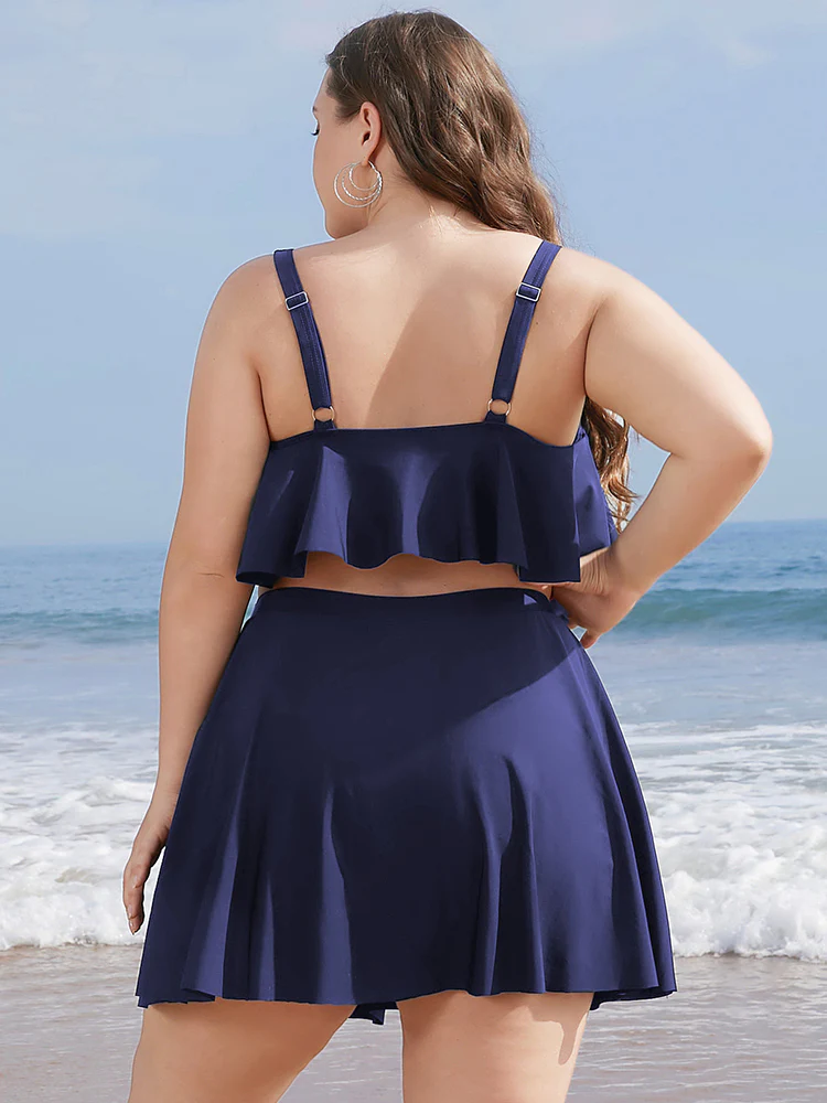 Solid Ruffles High Waist Swim Skirt - Image 2