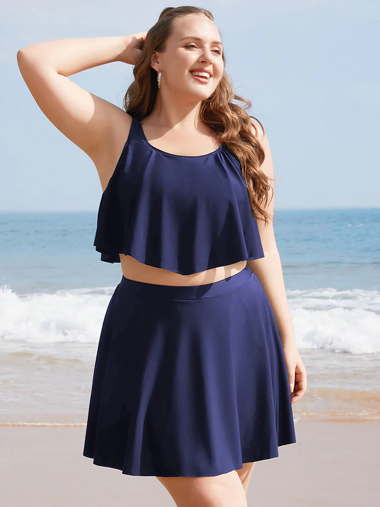 Solid Ruffles High Waist Swim Skirt - Image 3