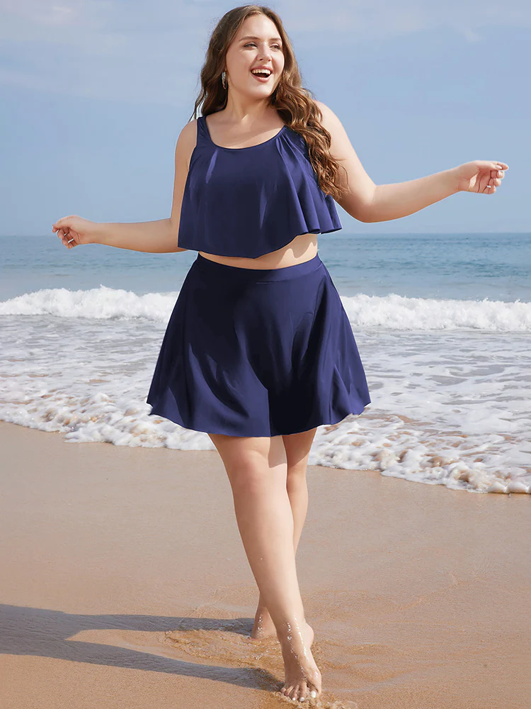 Solid Ruffles High Waist Swim Skirt - Image 4