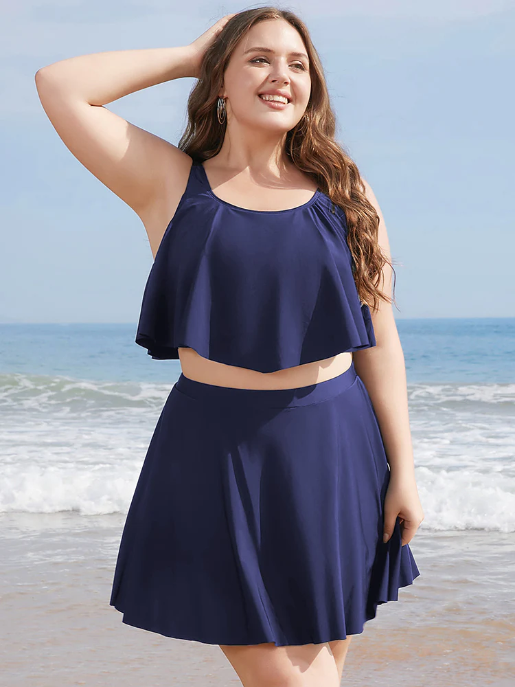 Solid Ruffles High Waist Swim Skirt - Image 5