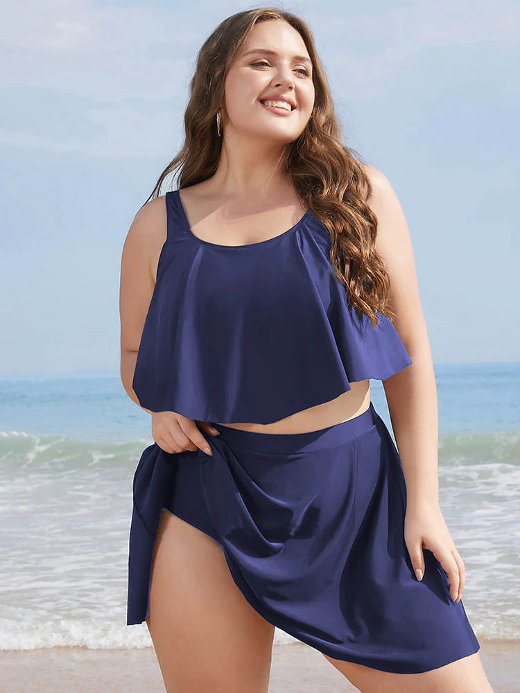 Solid Ruffles High Waist Swim Skirt - Image 6