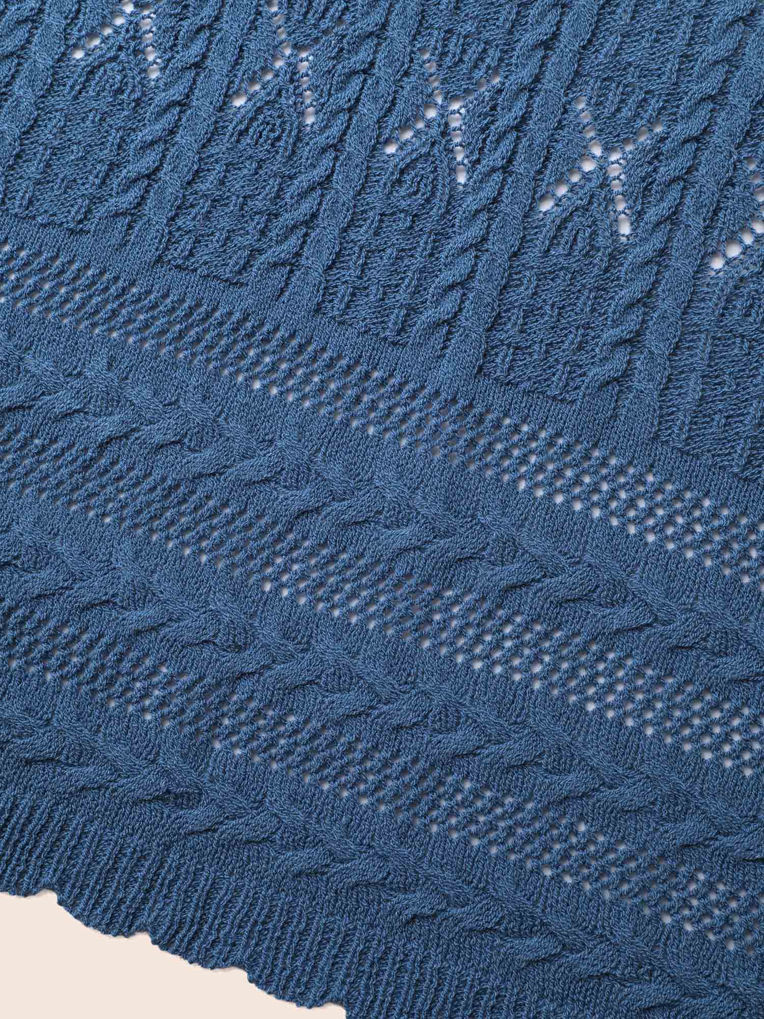 Solid Scalloped Trim Cable Knit Cardigan - Image 6