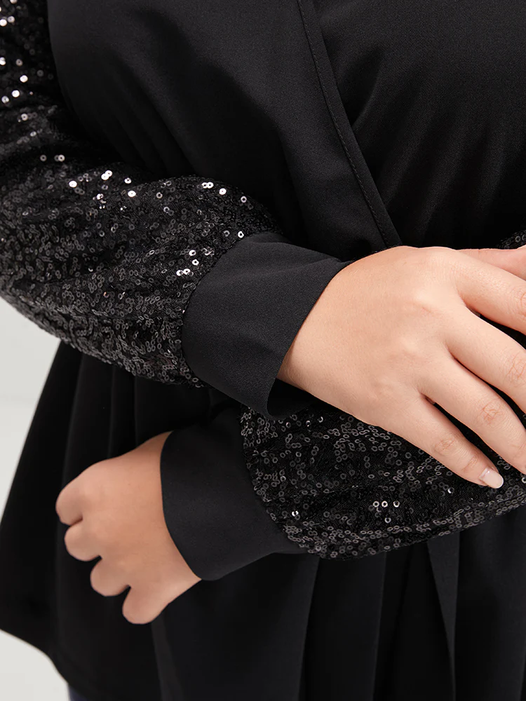 Solid Sequin Belted Surplice Neck Blouse - Image 6