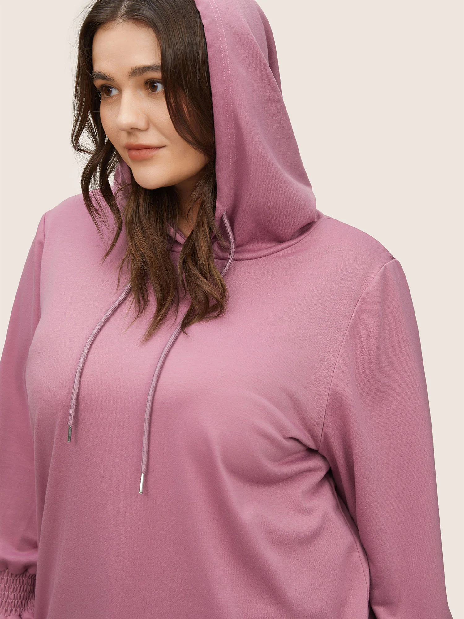 Solid Shirred Flounces Hooded Sweatshirt - Image 4