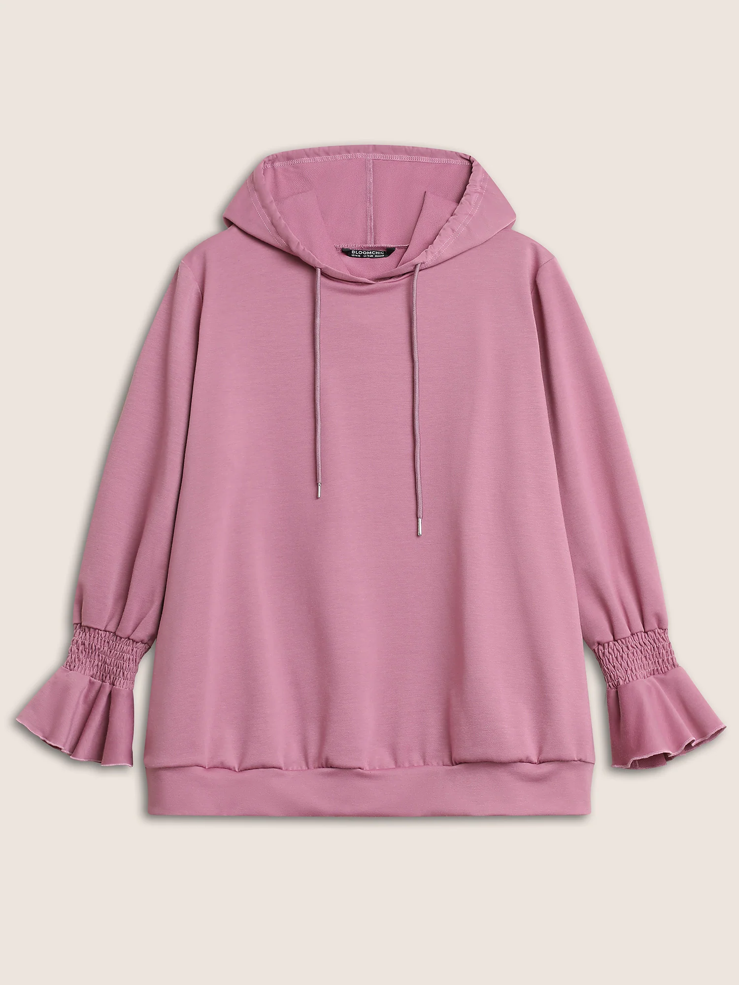 Solid Shirred Flounces Hooded Sweatshirt - Image 7