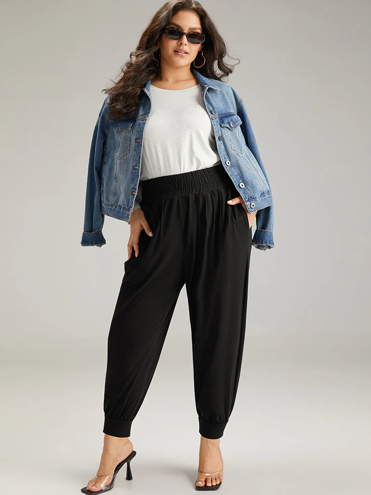Solid Shirred Pocket Harem Sweatpants - Image 3