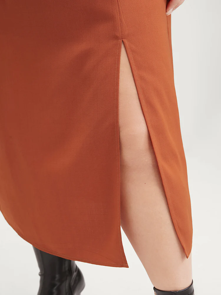 Solid Shirred Square Neck Lantern Sleeve Split Hem Dress - Image 6