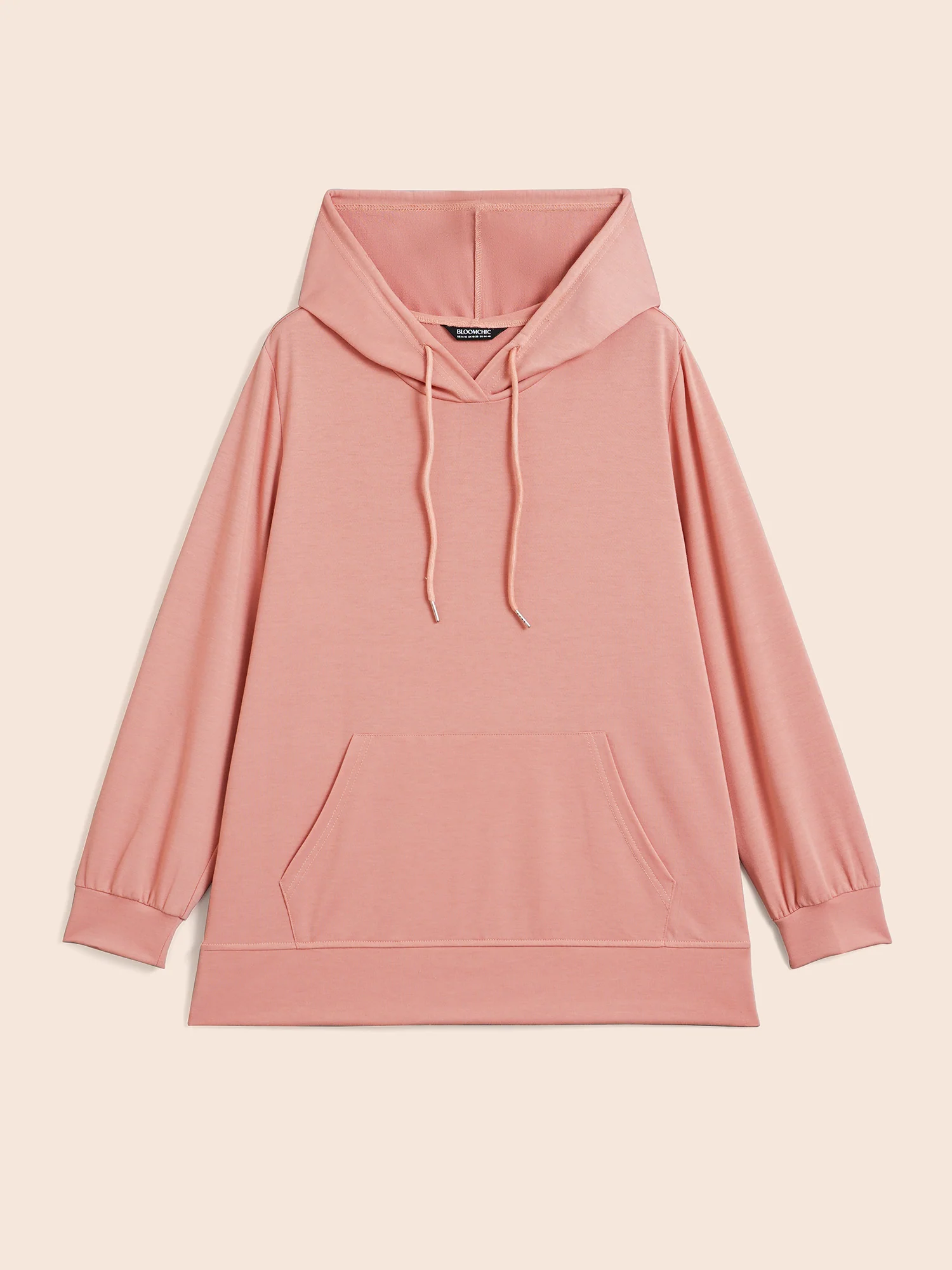Solid Slightly Stretchy Hooded Drawstring Sweatshirt - Image 8