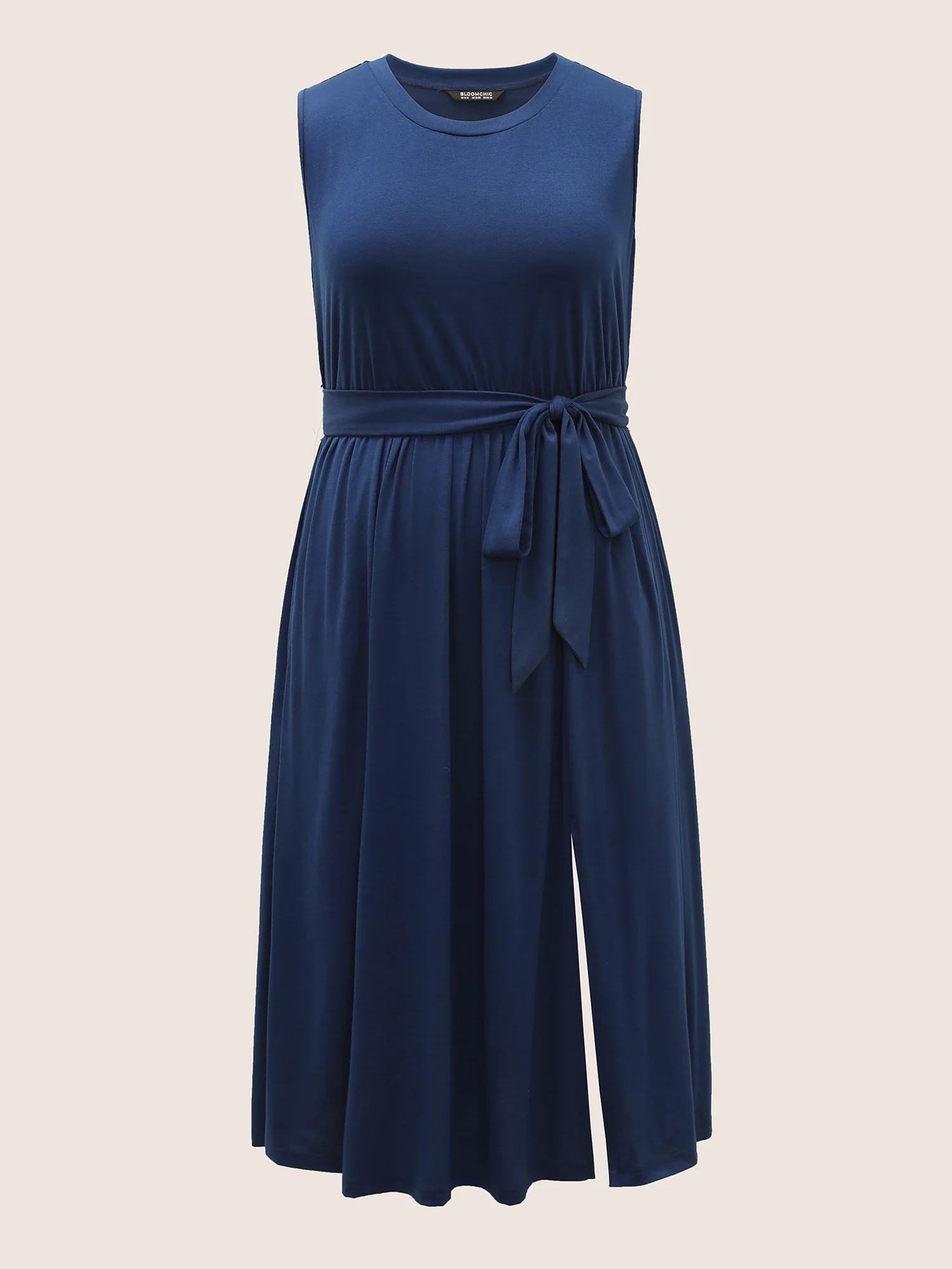 Solid Slit Hem Sleeveless Belted Dress - Image 7