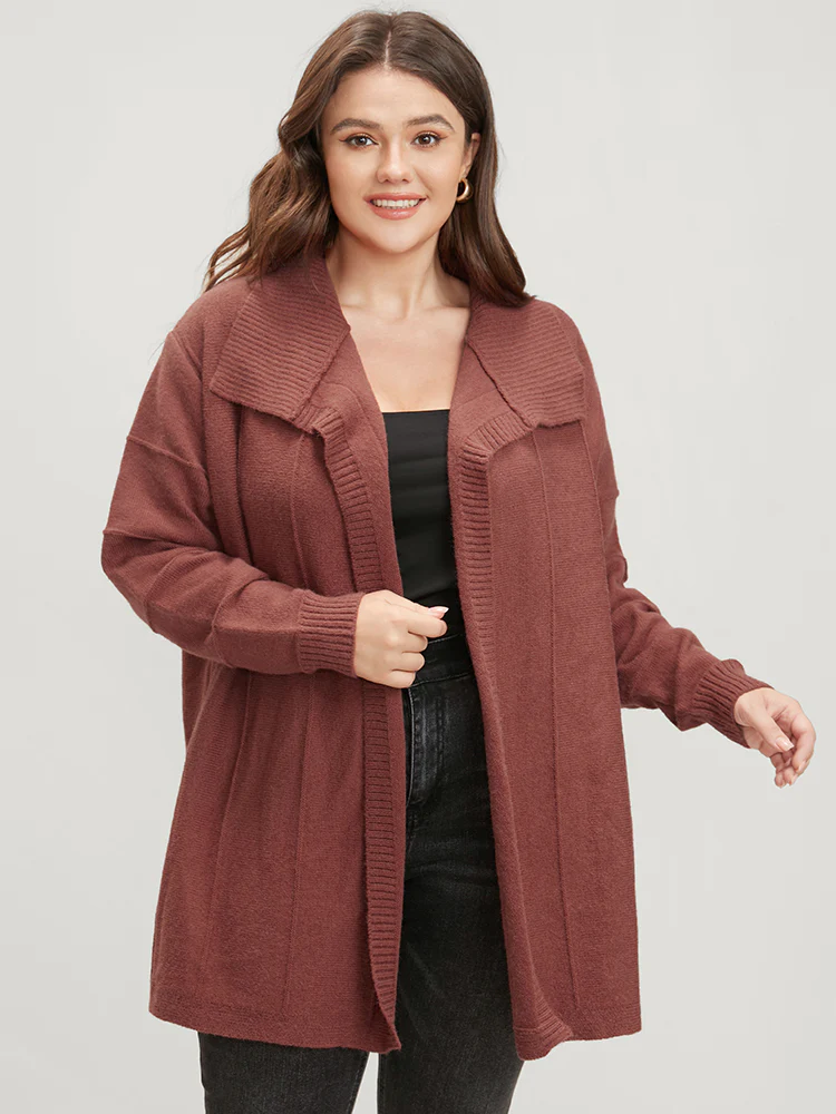 Solid Soft Sexy Yarn Knit Lapel Collar Open Front Cardigan - Image 2