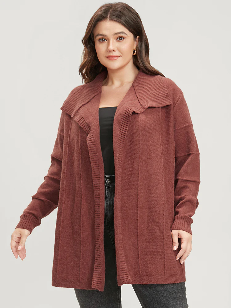 Solid Soft Sexy Yarn Knit Lapel Collar Open Front Cardigan - Image 3