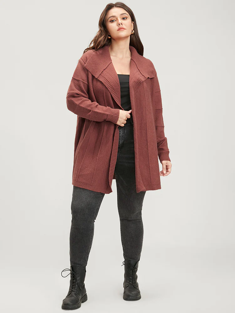 Solid Soft Sexy Yarn Knit Lapel Collar Open Front Cardigan - Image 4