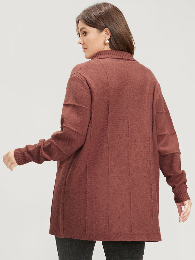 Solid Soft Sexy Yarn Knit Lapel Collar Open Front Cardigan - Image 5
