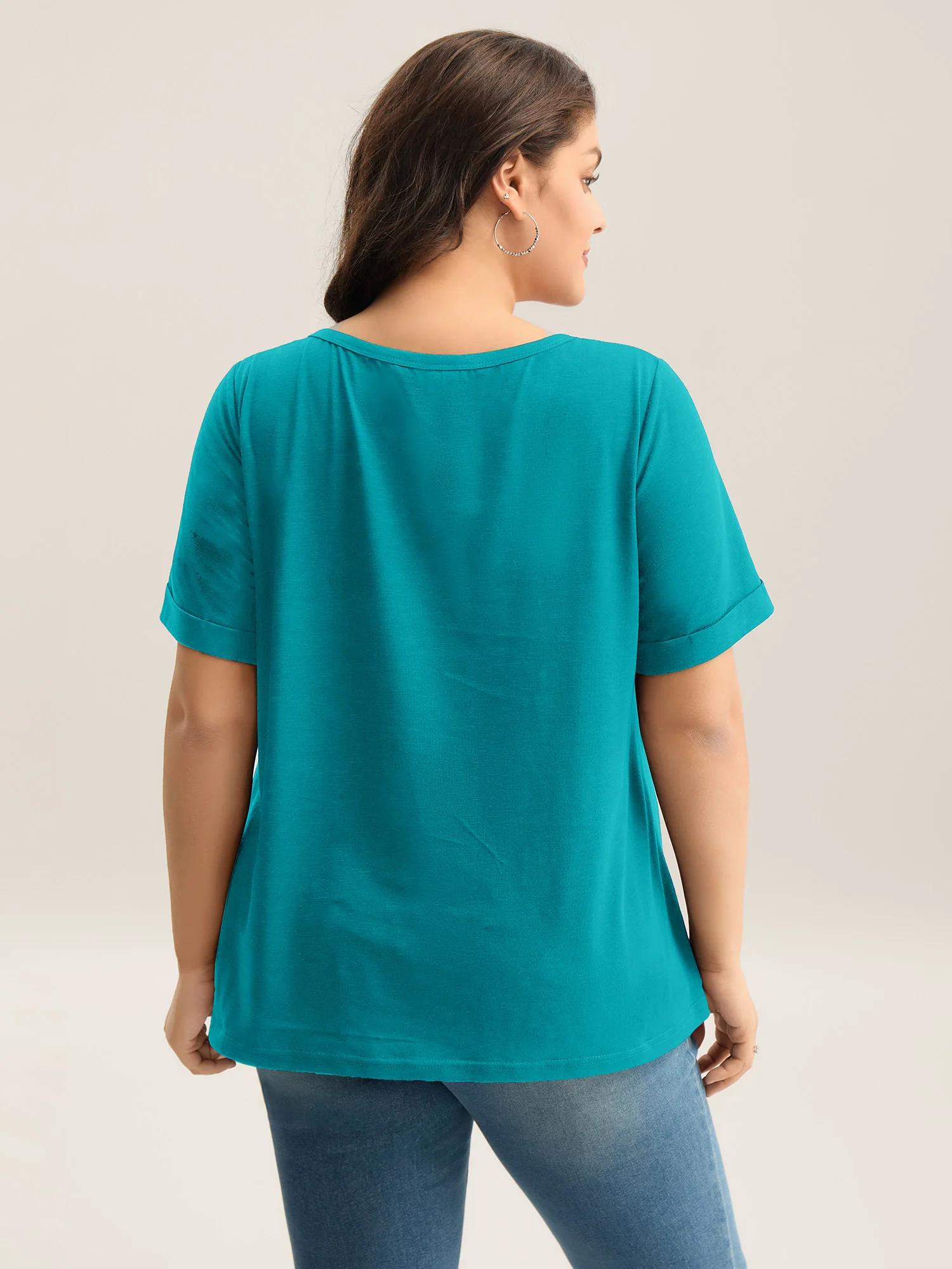 Solid Split Neck Button Detail T-Shirt - Image 12