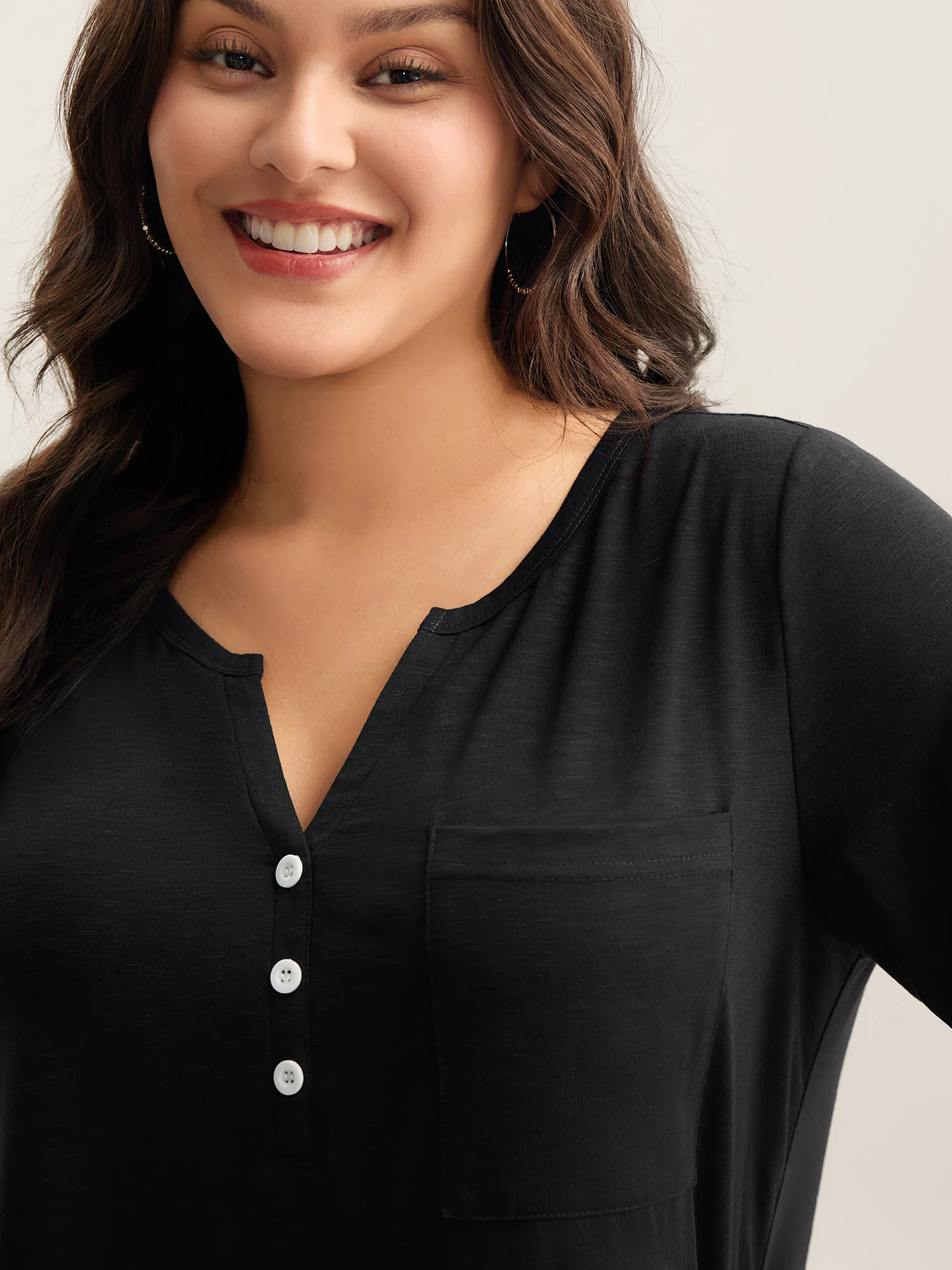 Solid Split Neck Button Detail T-Shirt - Image 14