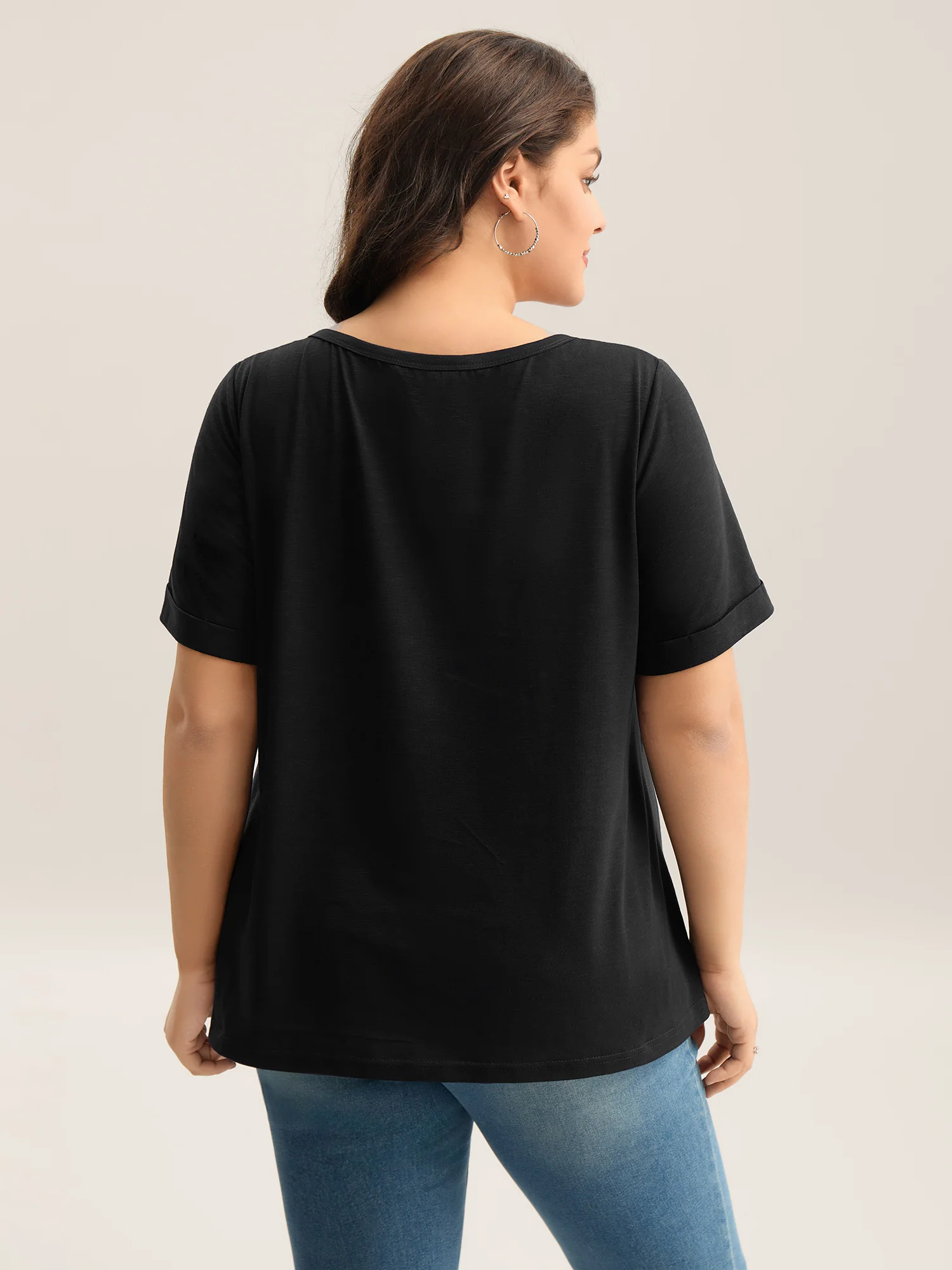 Solid Split Neck Button Detail T-Shirt - Image 16