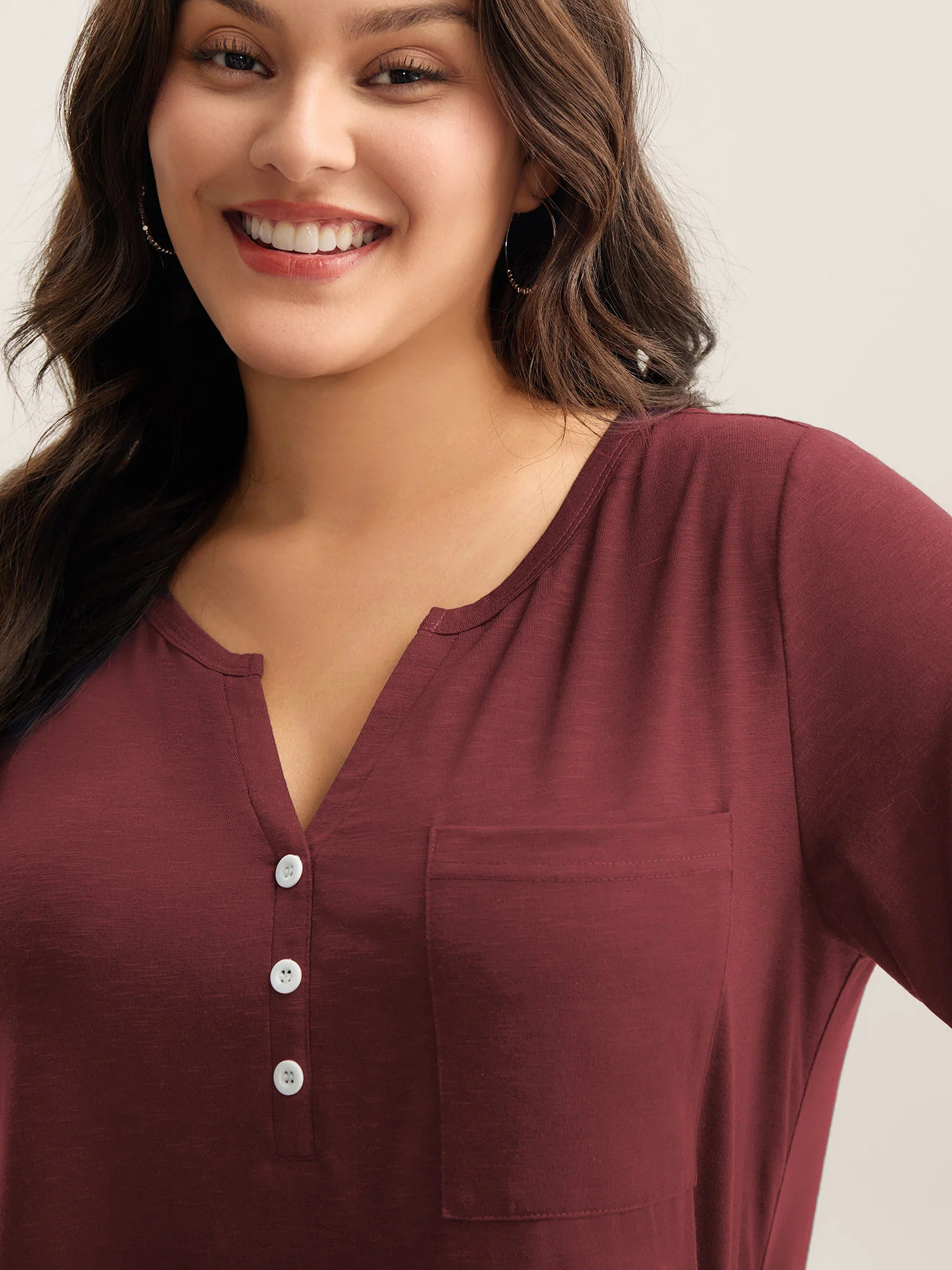 Solid Split Neck Button Detail T-Shirt - Image 18
