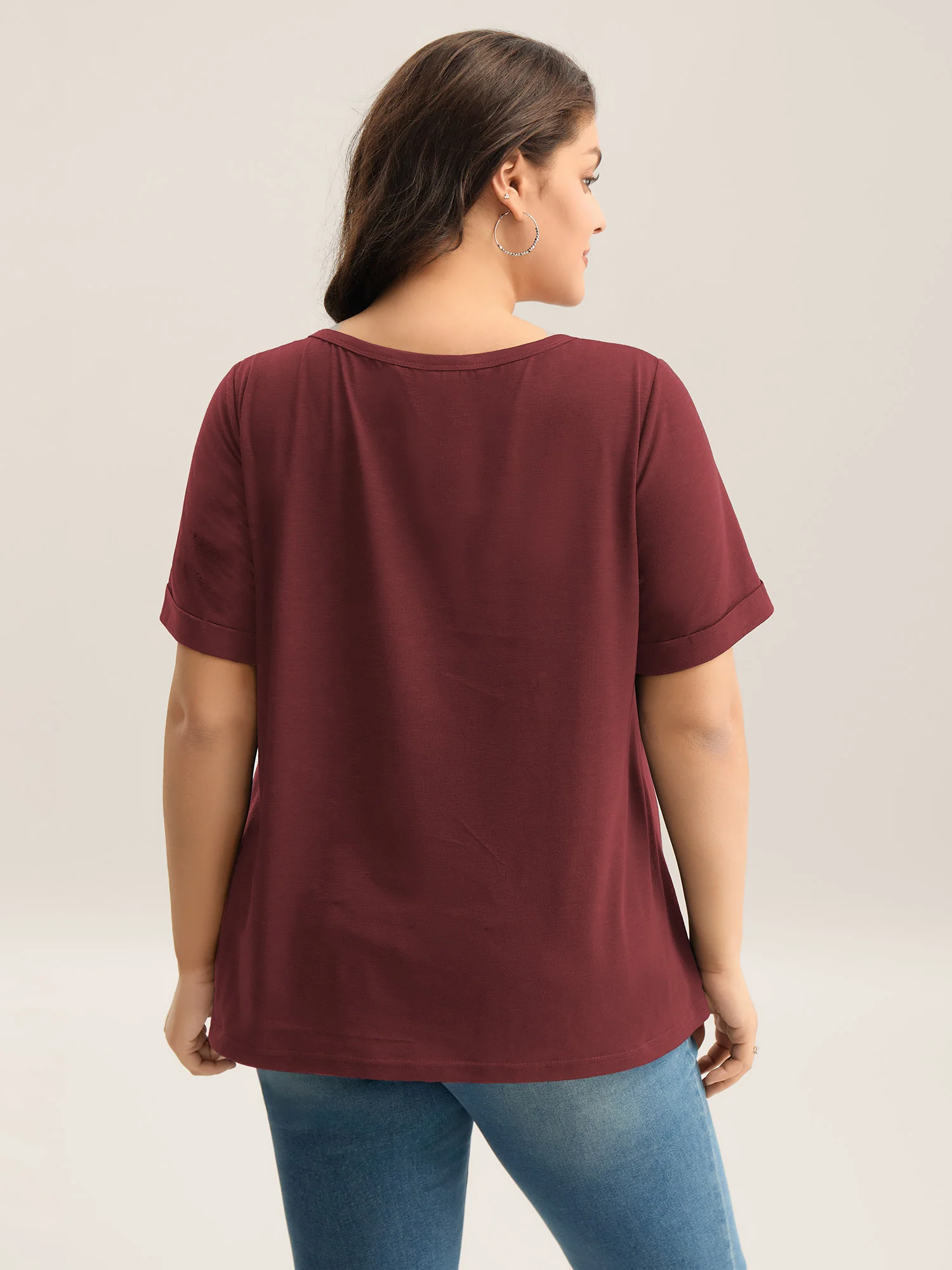 Solid Split Neck Button Detail T-Shirt - Image 20