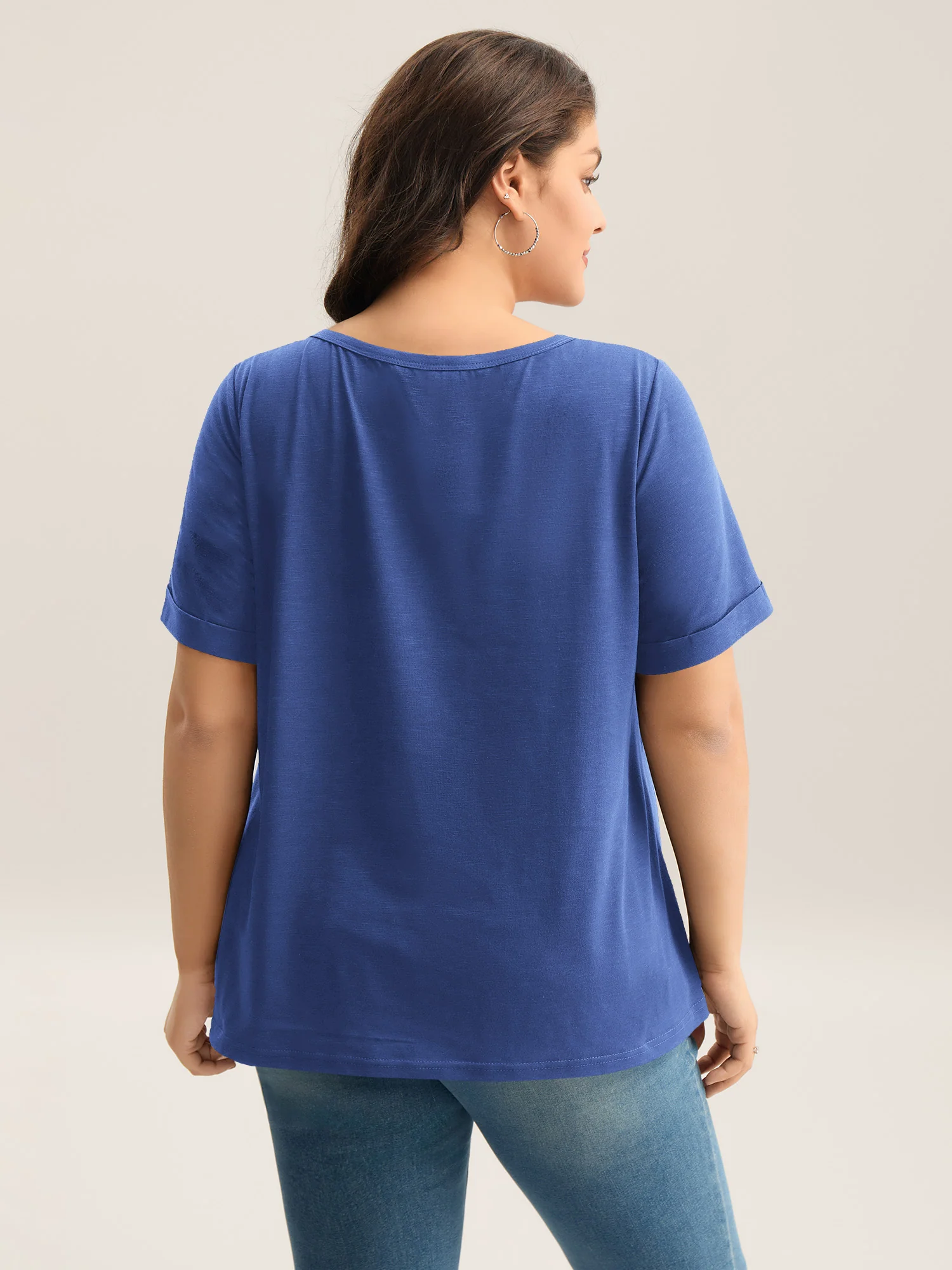 Solid Split Neck Button Detail T-Shirt - Image 28