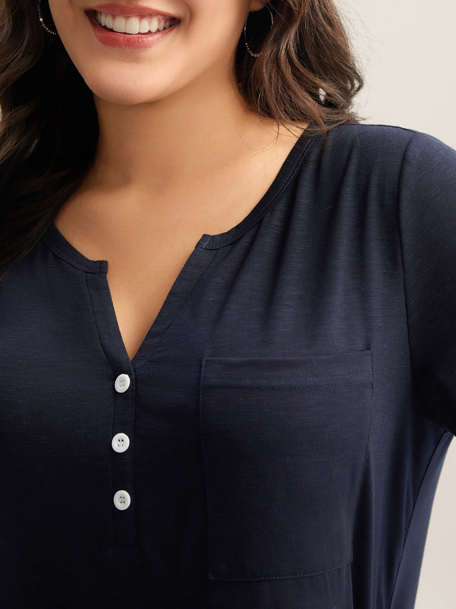 Solid Split Neck Button Detail T-Shirt - Image 30