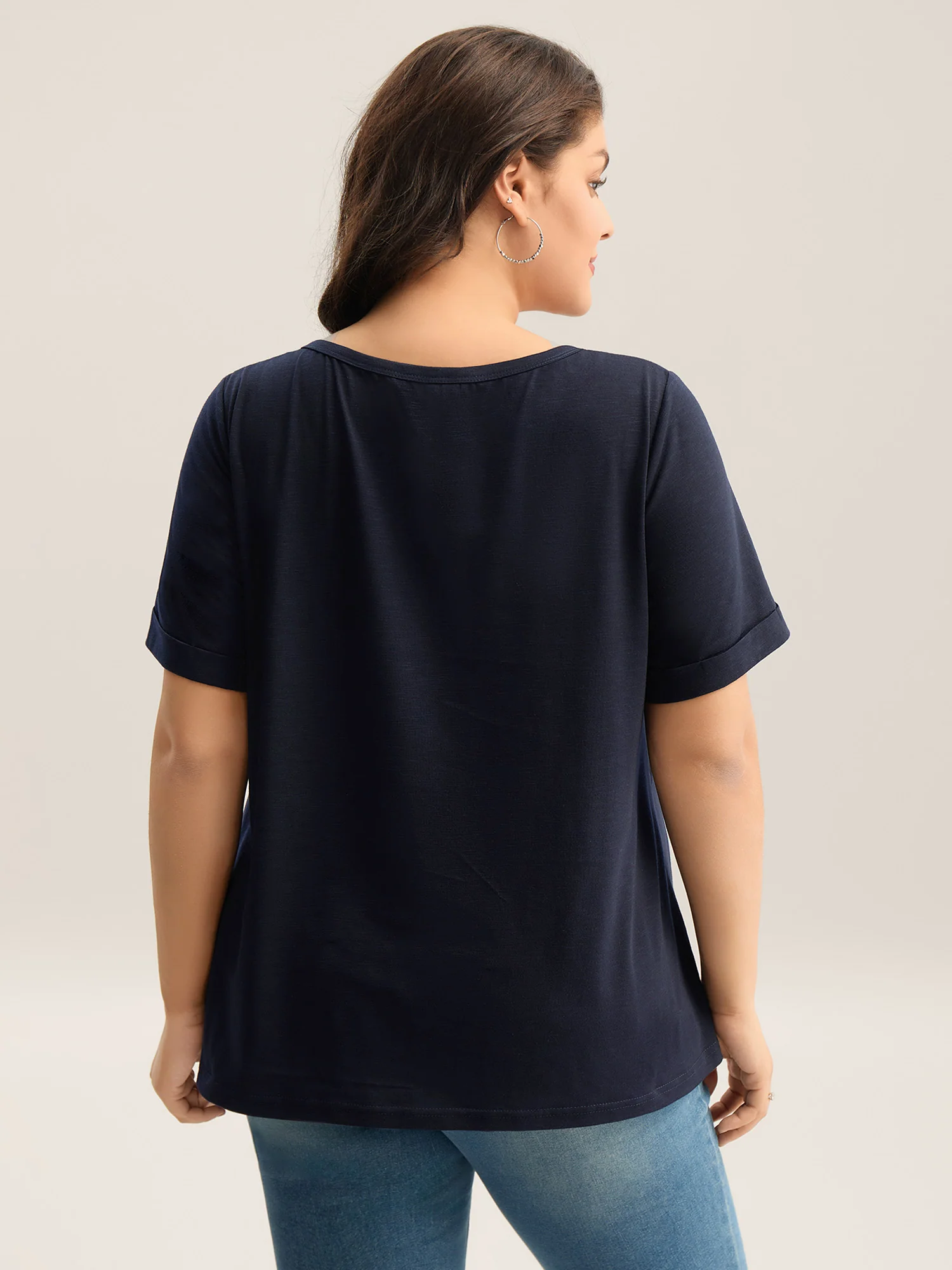 Solid Split Neck Button Detail T-Shirt - Image 32