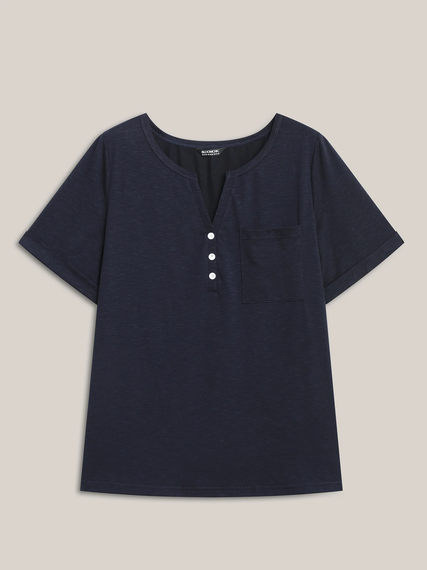 Solid Split Neck Button Detail T-Shirt - Image 35