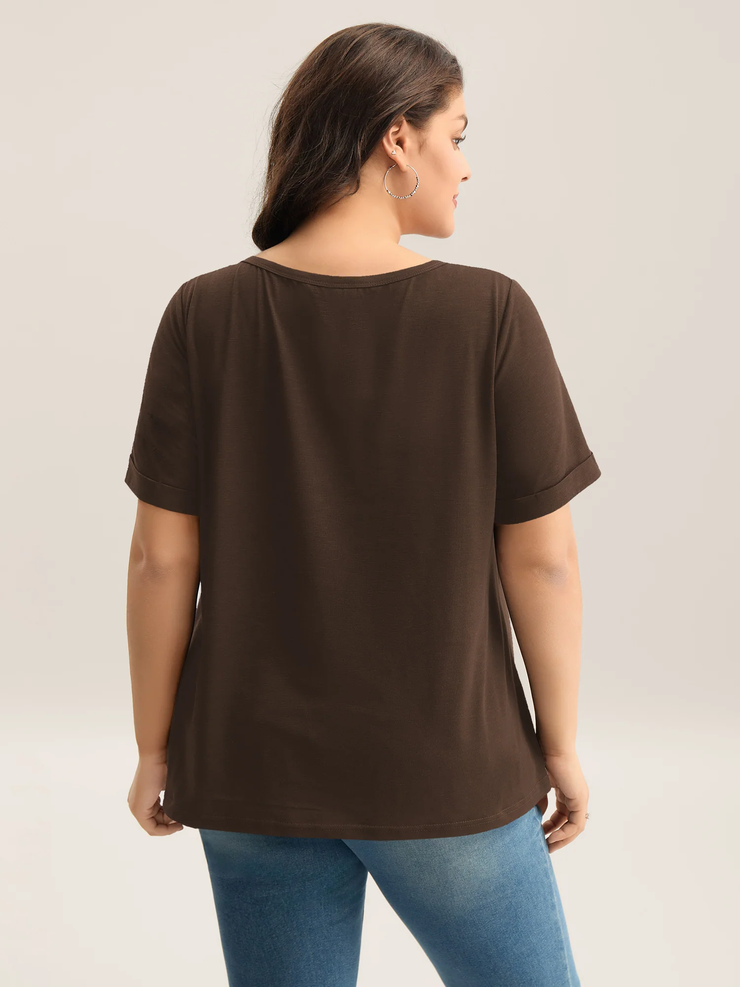 Solid Split Neck Button Detail T-Shirt - Image 39