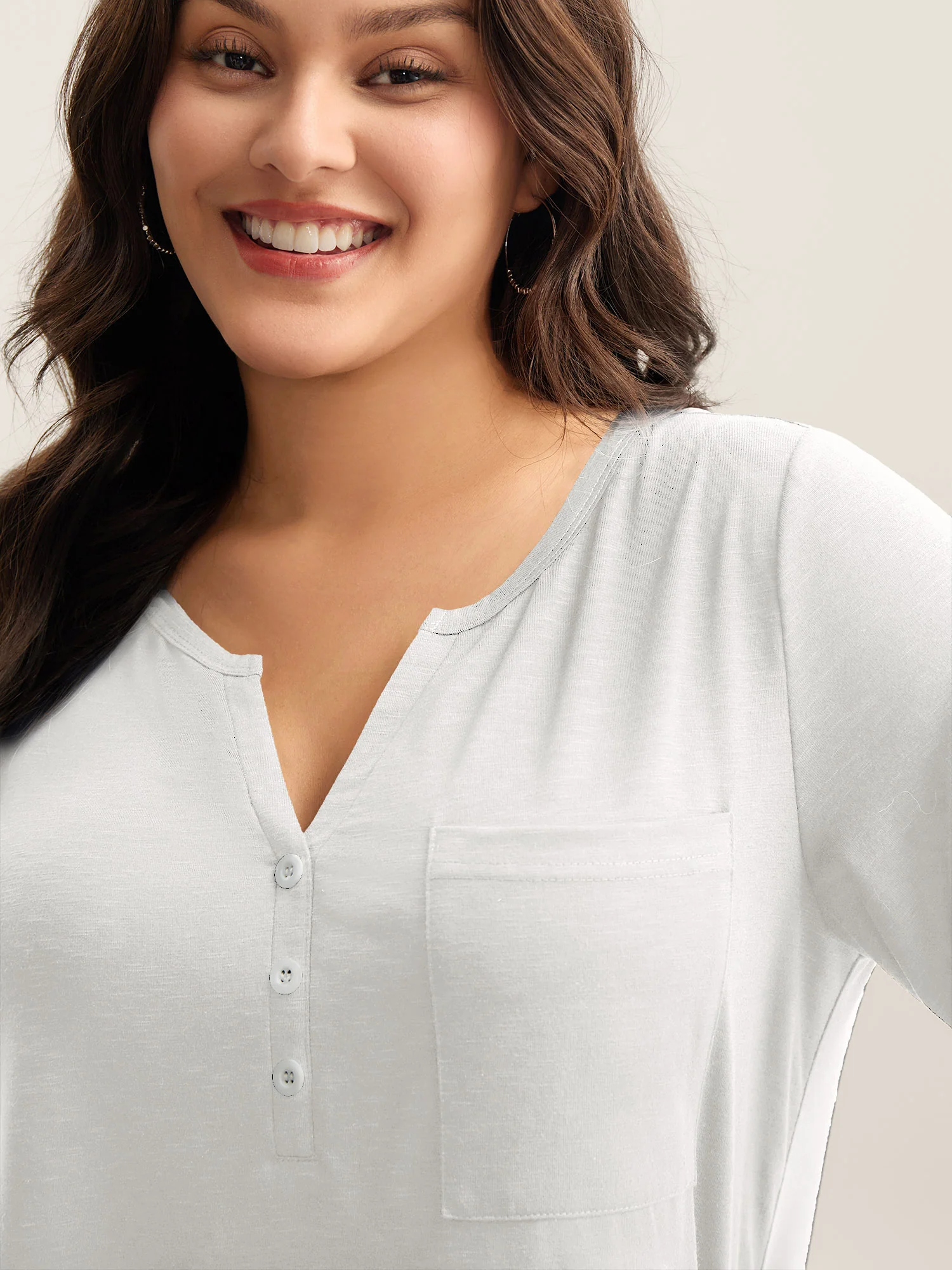 Solid Split Neck Button Detail T-Shirt - Image 41