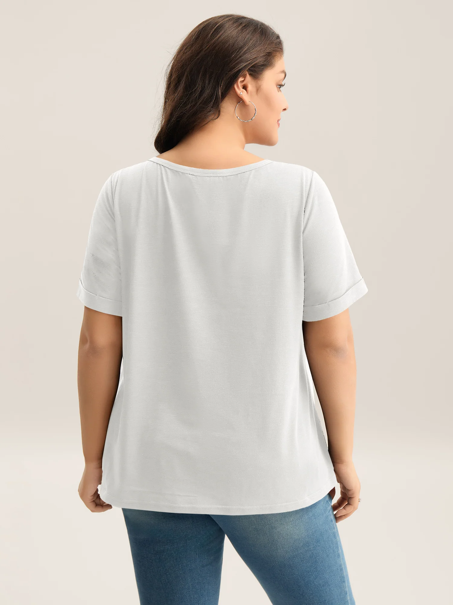 Solid Split Neck Button Detail T-Shirt - Image 43