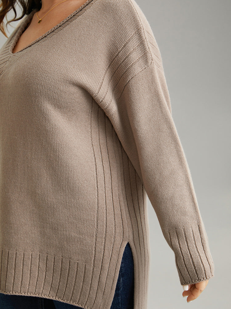 Solid Split Side High Low Hem Pullover - Image 5