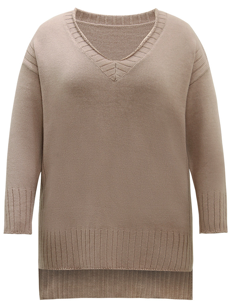 Solid Split Side High Low Hem Pullover - Image 6