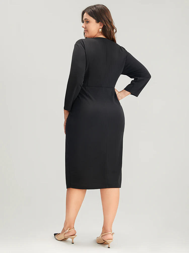 Solid Square Neck Button Up Bodycon Midi Dress - Image 6