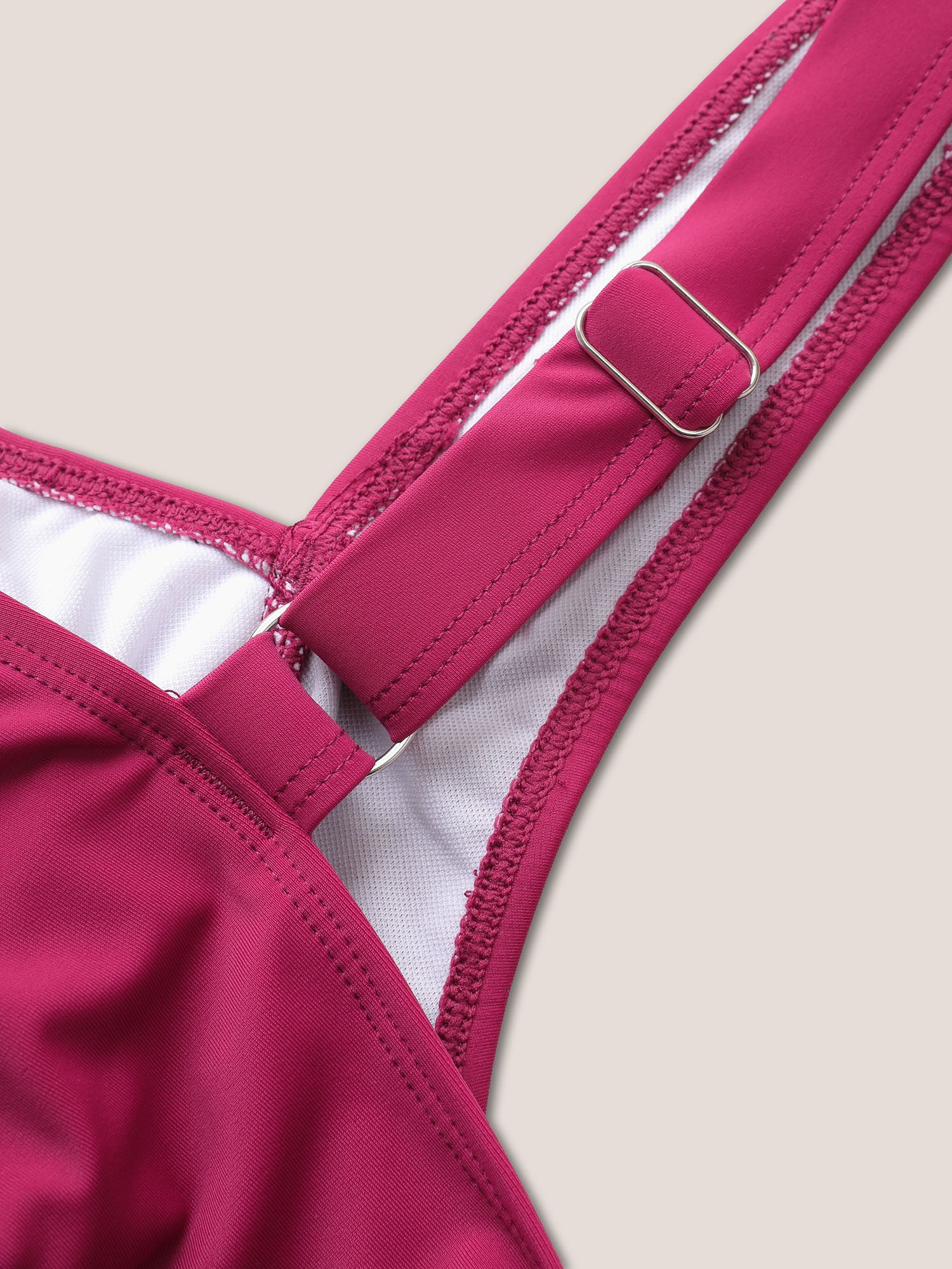 Solid Square Neck Crossover Gathered Swim Top - Image 6