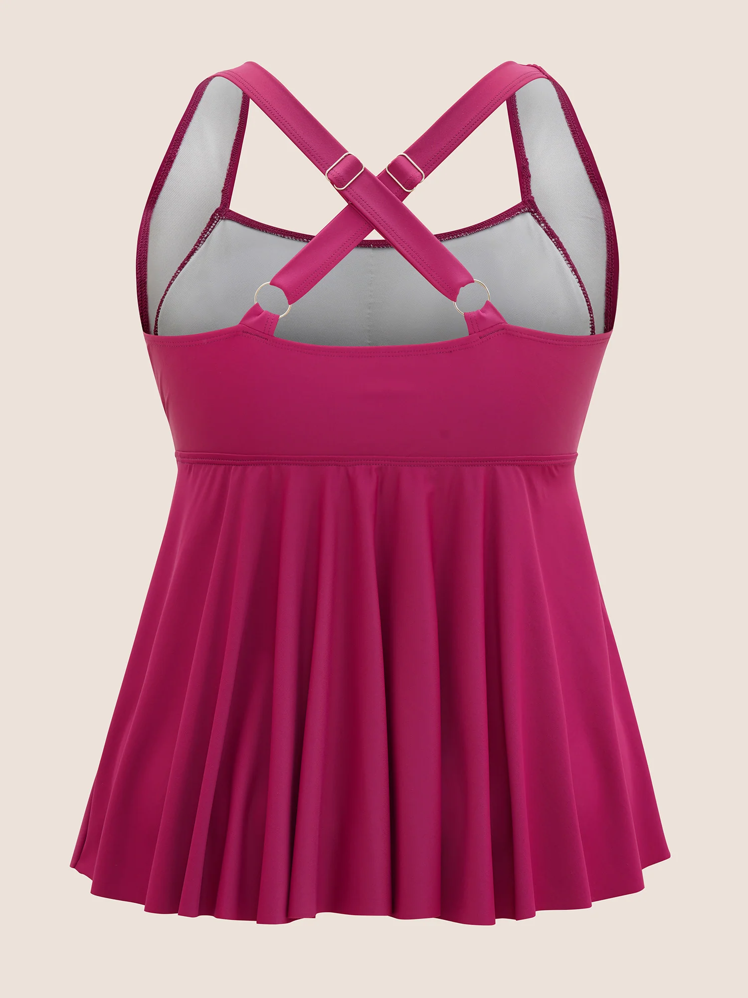 Solid Square Neck Crossover Gathered Swim Top - Image 8