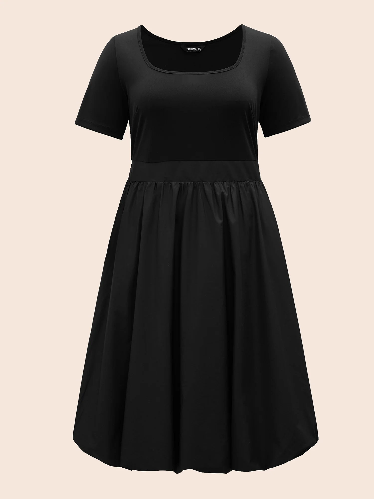 Solid Shirred Bubble Hem Midi Dress - Image 7