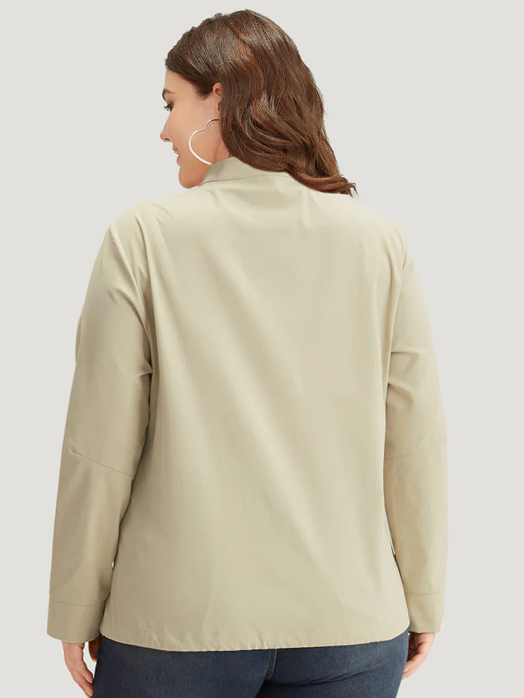 Solid Stand Collar Drawstring Flap Pocket Jacket - Image 2