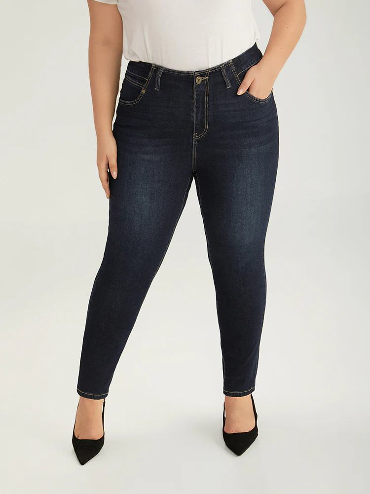 Solid Stitch Very Stretchy Patchwork Waist Jeans - Image 2
