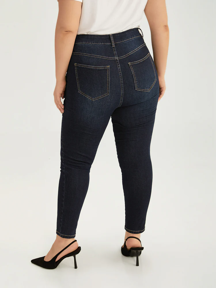 Solid Stitch Very Stretchy Patchwork Waist Jeans - Image 4
