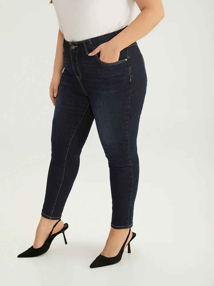 Solid Stitch Very Stretchy Patchwork Waist Jeans - Image 5