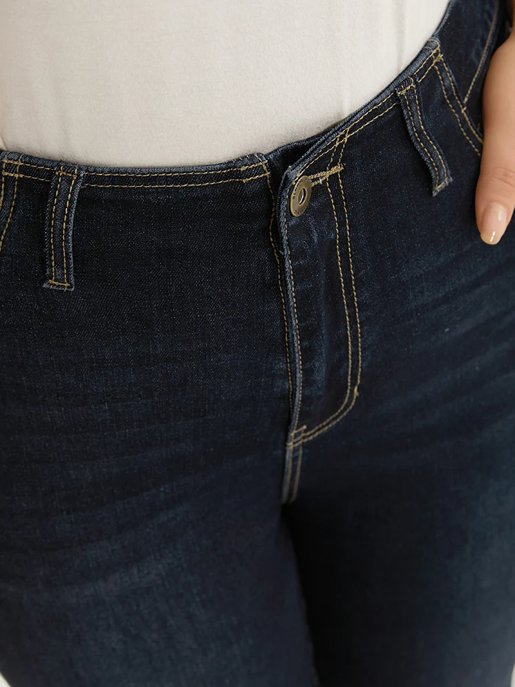 Solid Stitch Very Stretchy Patchwork Waist Jeans - Image 6