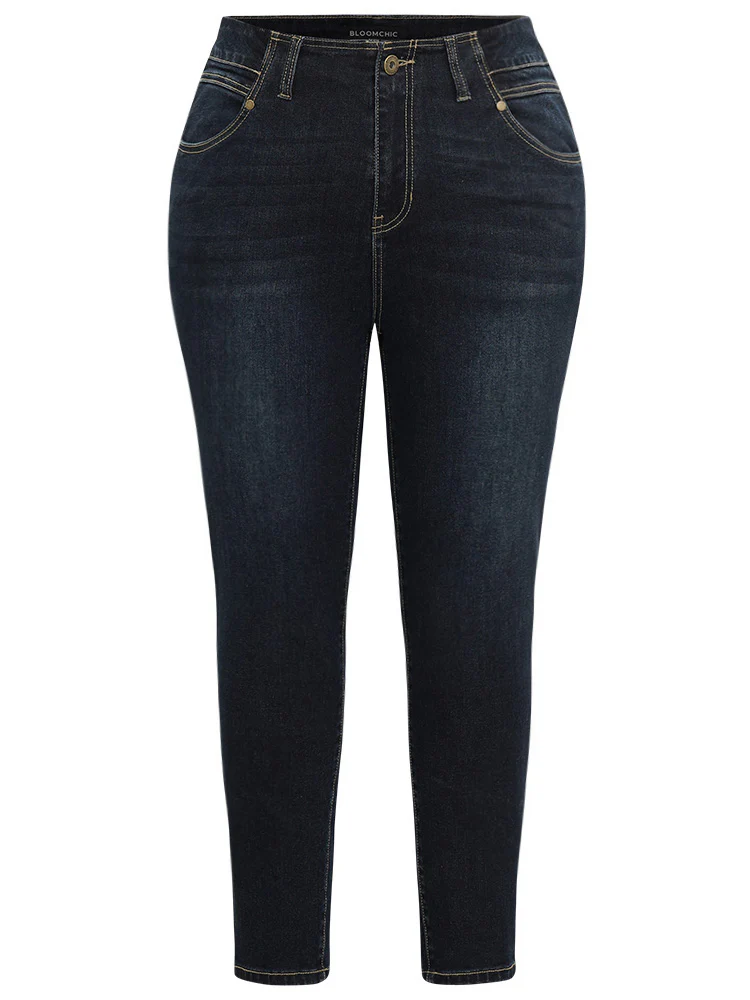 Solid Stitch Very Stretchy Patchwork Waist Jeans - Image 8