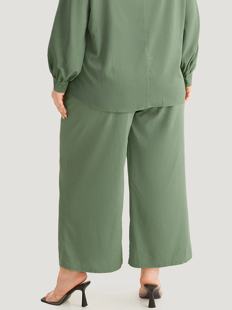 Solid Straight Leg Elastic Waist Woven Pants - Image 4