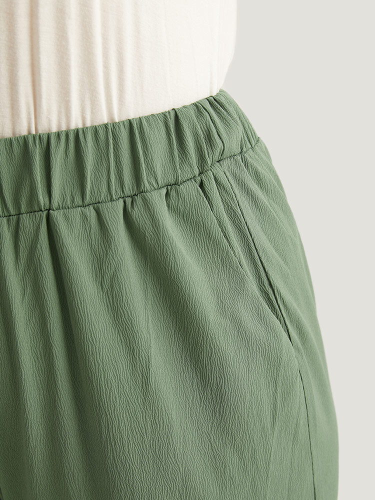 Solid Straight Leg Elastic Waist Woven Pants - Image 6