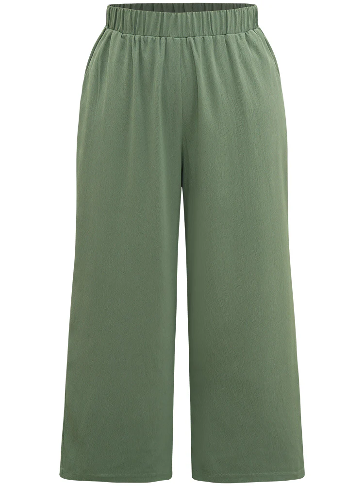 Solid Straight Leg Elastic Waist Woven Pants - Image 8