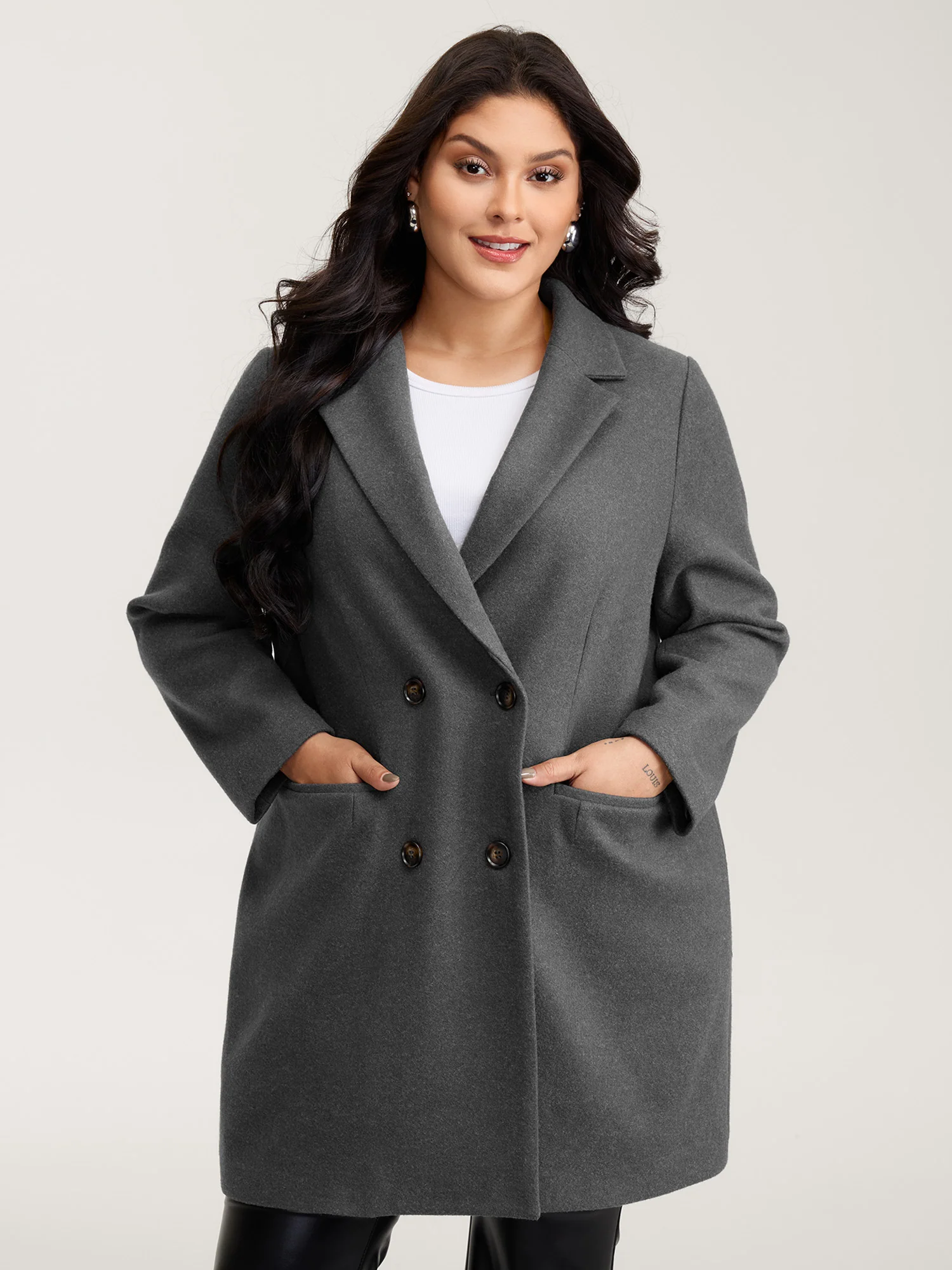Solid Suit Collar Buttons Pockets Coat - Image 3