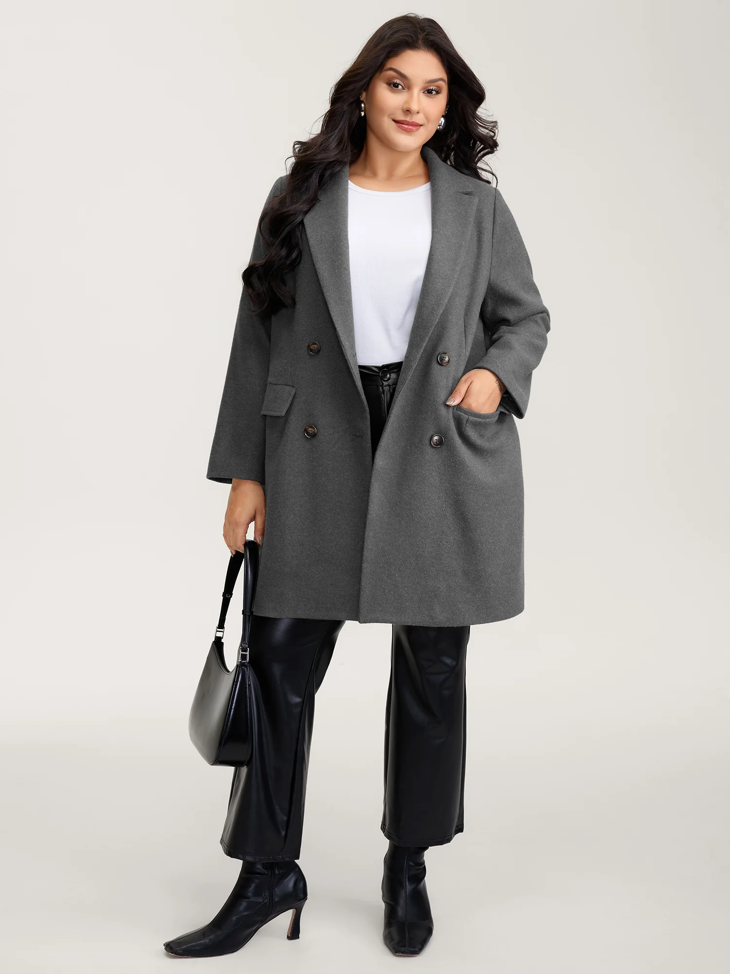 Solid Suit Collar Buttons Pockets Coat - Image 4