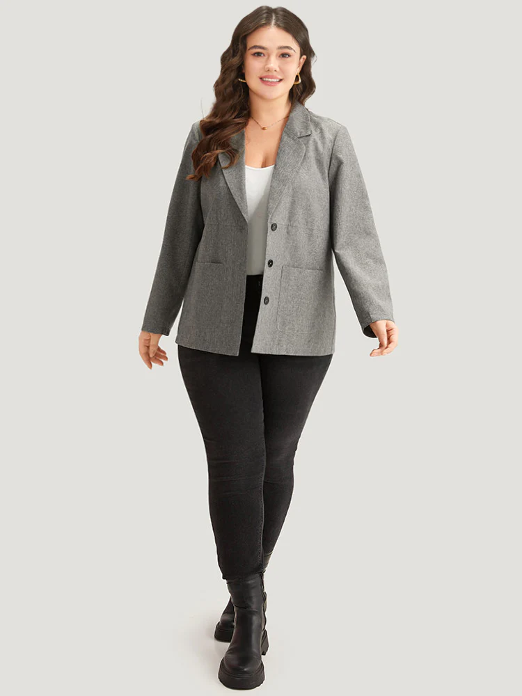 Solid Suit Collar Patched Pocket Blazer - Image 4