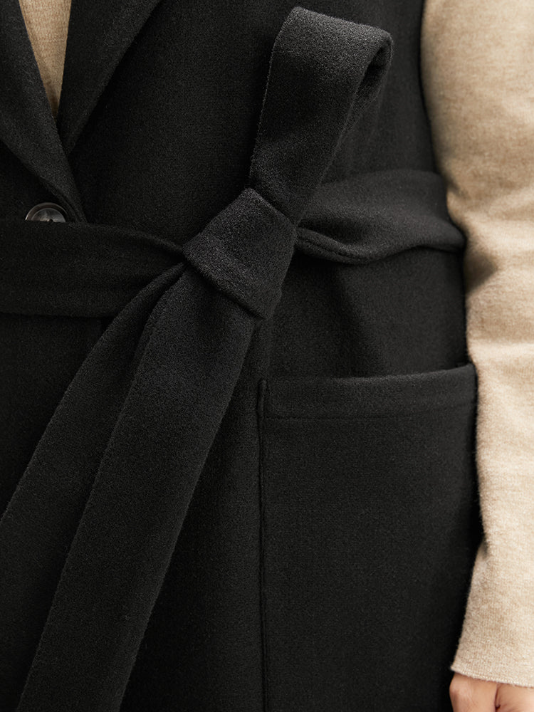Solid Suit Collar Pocket Belted Sleeveless Coat - Image 8