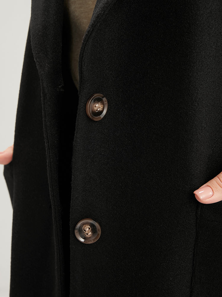 Solid Suit Collar Pocket Belted Sleeveless Coat - Image 9