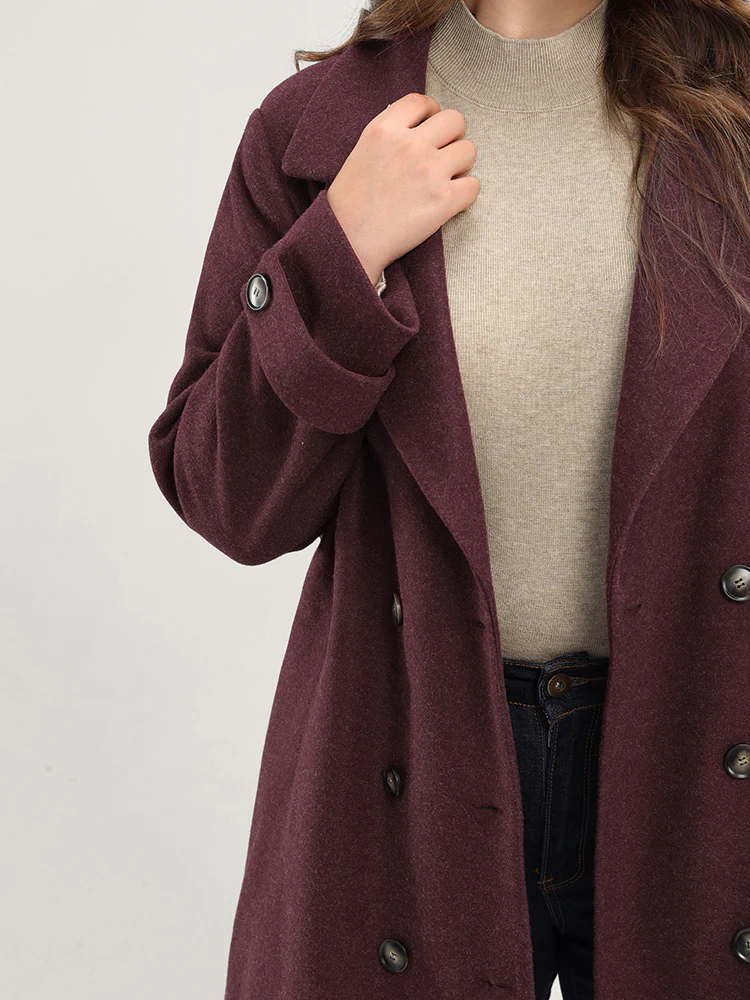 Solid Suit Collar Pocket Double Breasted Blazer - Image 11